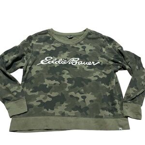Eddie Bauer Green Camouflage Crewneck Spell out Size Large Streetwear Camo